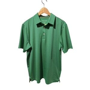 Michel Rouen Mens Performance Polo Shirt Green  Striped Size Medium